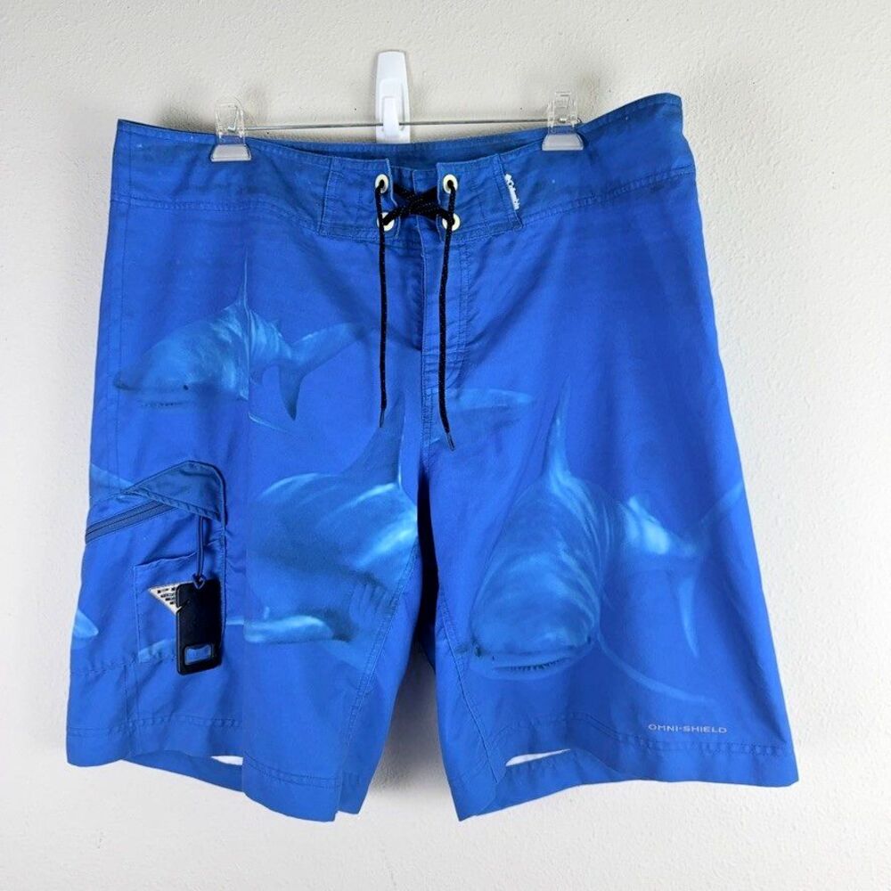 Columbia PFG Offshore Fishing Board Short Blue Shark Men's 40 Inseam 11 UPF 50